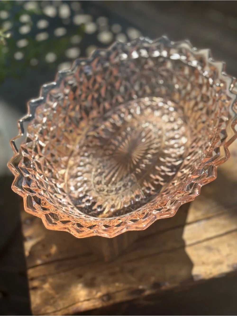 Vintage Pink Pressed Glass Oval Serving Bowl Scalloped Sawtooth Edge